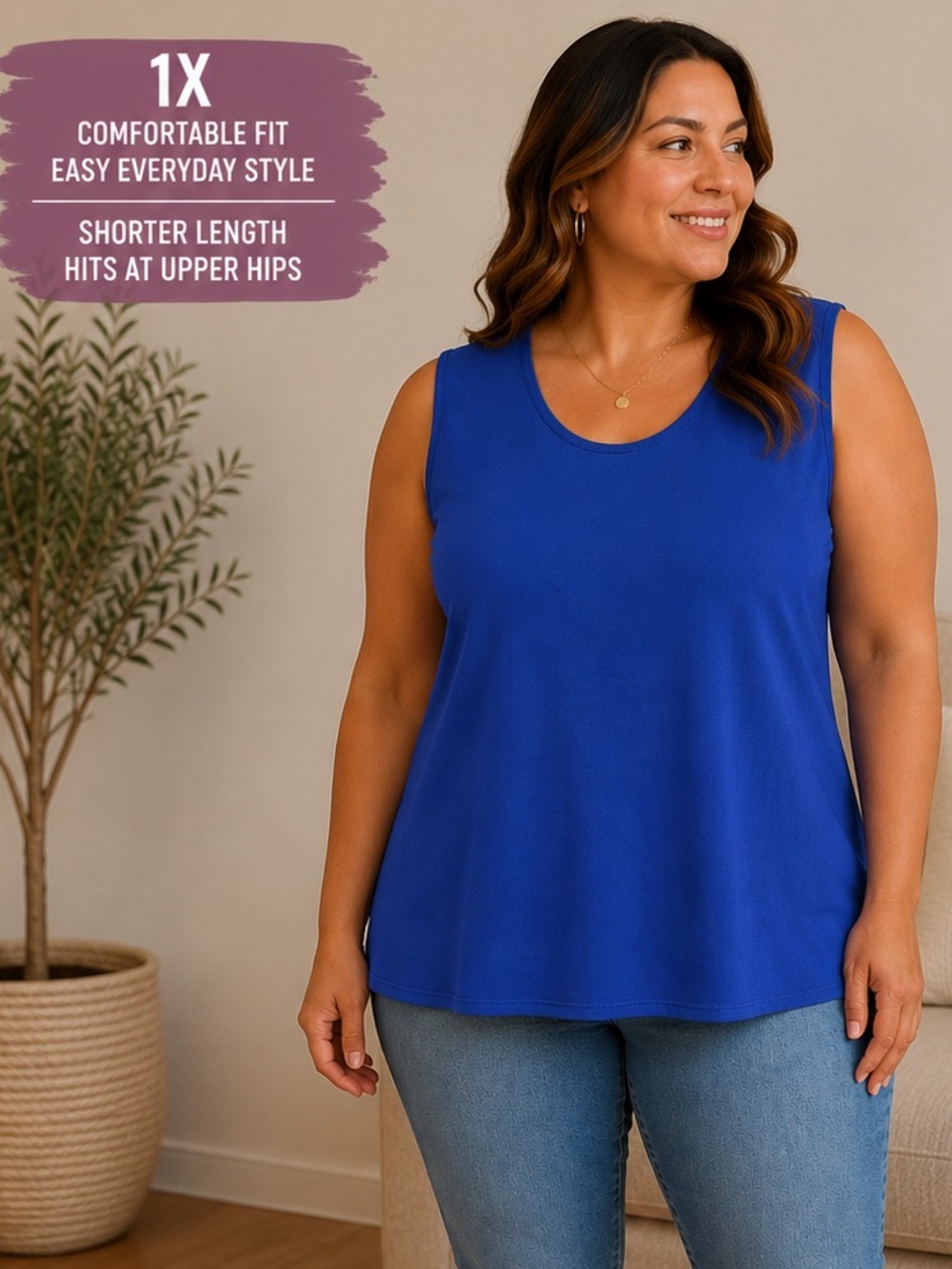 Notations Women's Sleeveless Crewneck Top - Royal Blue
Pit 21”
Length 23”